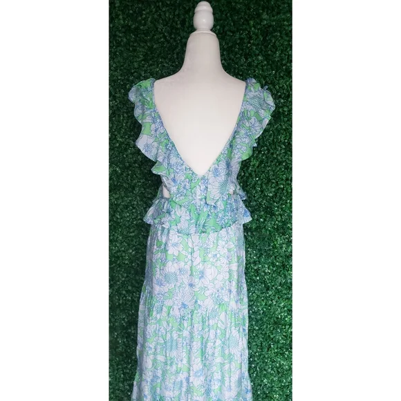 71. J.Crew Collection ruffle-trim cutout maxi dress in lime floral - Picture 7 of 12